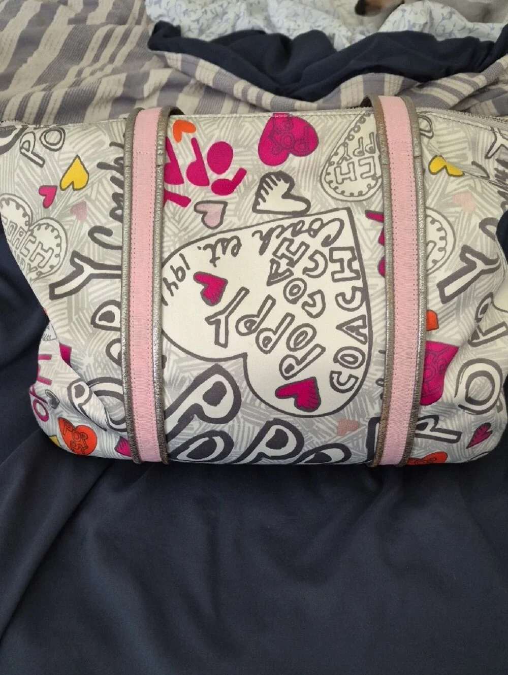 Coach Poppy Light Pink Graphic Print Tote Bag with Charm